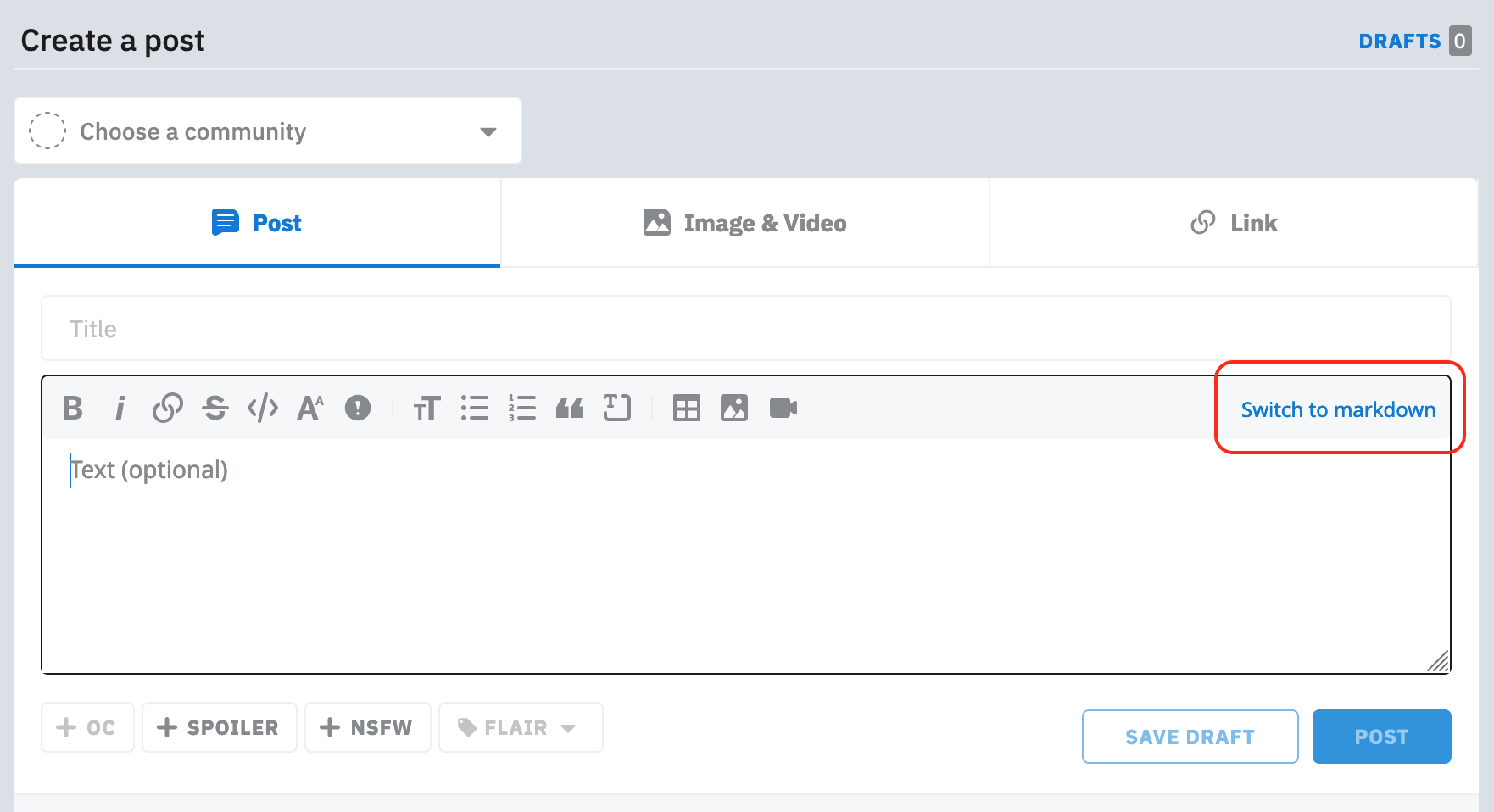 在 Reddit.com 上切换到 Markdown