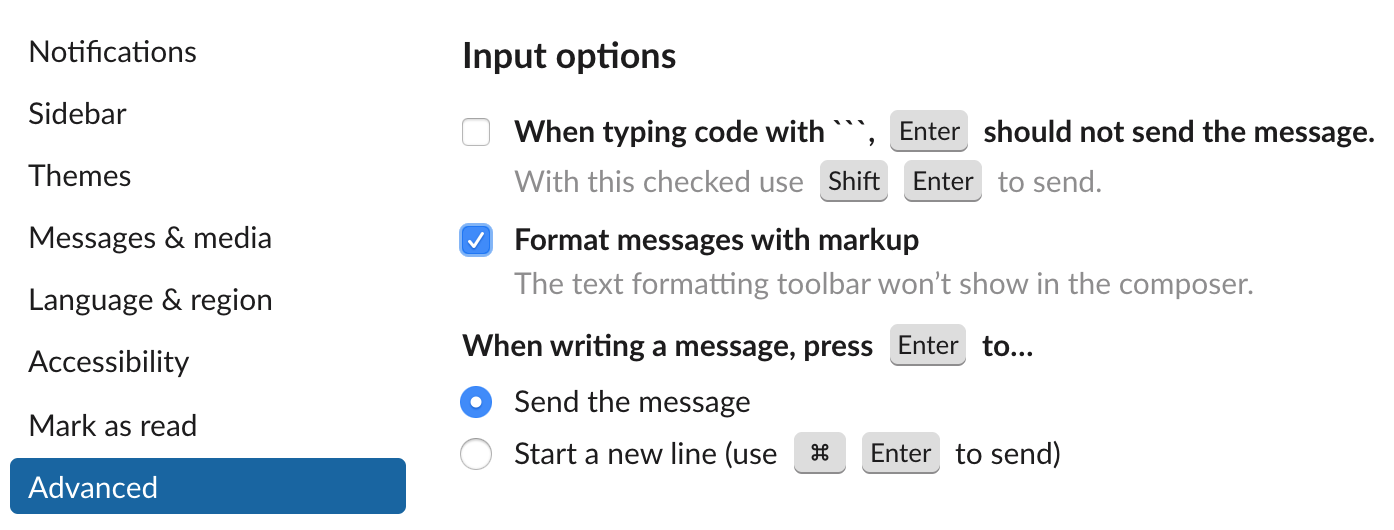 在 Slack 消息界面中启用 Markdown